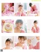 A collage of photos of a woman eating a cake.